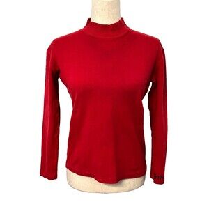 Marithe Francois Girbaud Womens M Shirt Red Mock Neck Cotton Embroidered Vtg USA